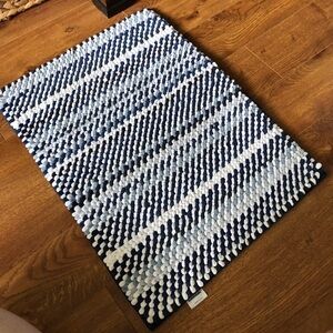 Blue & white striped non skid bathroom rug